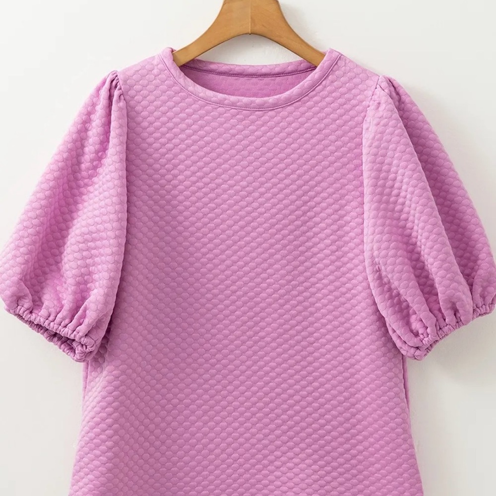 Lavender Puff Sleeve Textured Top